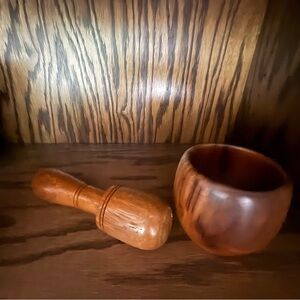 Vintage Wooden Mortar and Pestle Set circa 1970